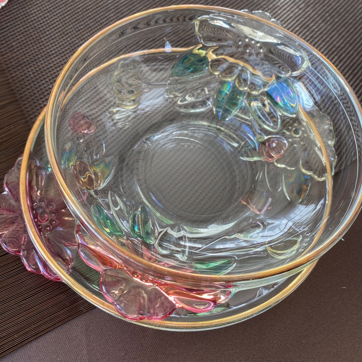 ROMAN COLOR  ガラス皿 サラダボウル　ガラスボール　　ソーサーセット　受け皿　　手描きシリーズ　hand paint 