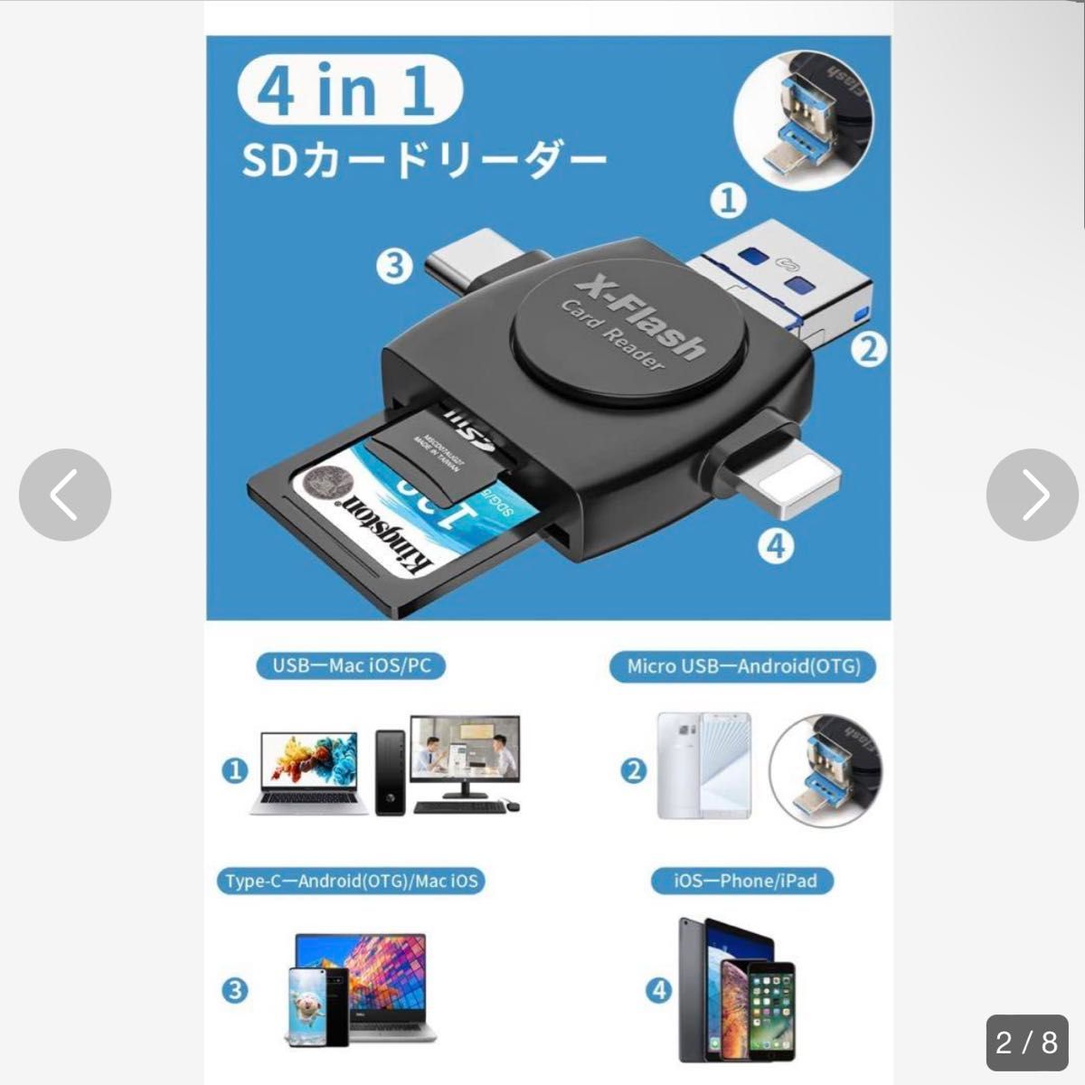 SDカードリーダー カードリーダー USB iPhone Android MacBook PC スマホ 記憶媒体