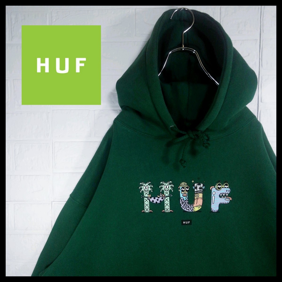 《HUF(ハフ)》アニメロゴ　ビッグシルエット　裏起毛　プルオーバーパーカー