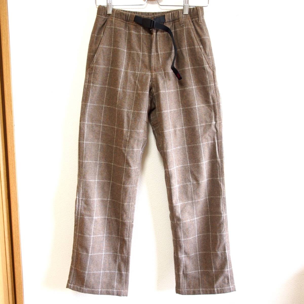 GRAMICCI ウールブレンドタックテーパードパンツ WOOL BLEND LAX PANTS チェック GLP-19F012 ストレート XS glen-check-camel キャメル_画像1