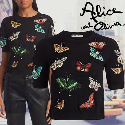 超キュート♪alice＋Oliviaアリスアンドオリビア　Ciara Butterfly Embroidered Sweater蝶々バタフライ刺繍＆ビジュー飾ニットM/Mブラック_画像1