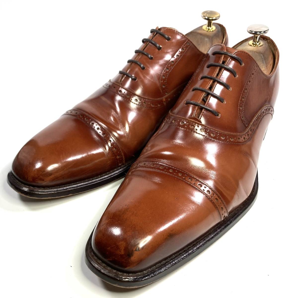 贅沢 REGAL リーガル パンチドキャップトゥ 122R ブラウン 25.5cm
