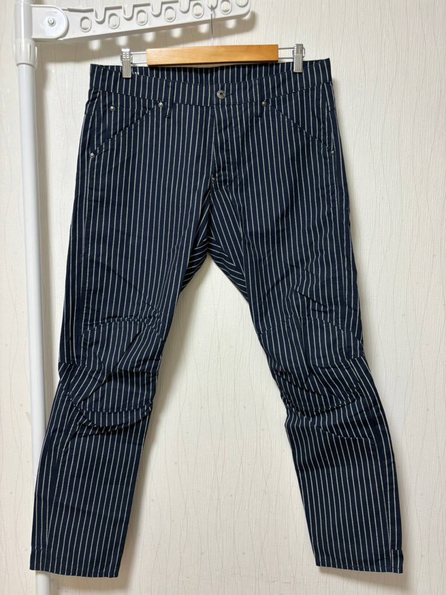 美品☆[G-STAR RAW] 5622 3D TAPERED COJ ウォバッシュストライプ ストレッチ バイカーパンツ 34 ネイビー ジースター_画像1