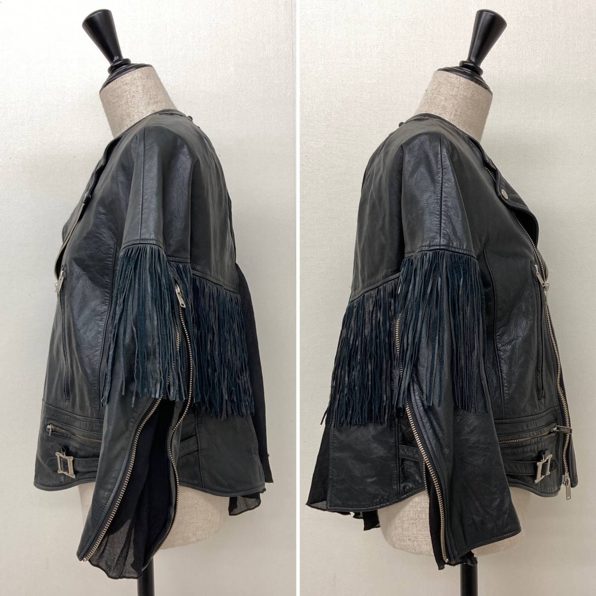 UNDERCOVER 2013SS fringe silk switch Rider's leather jacket black 1 size undercover blouson archive 3070626