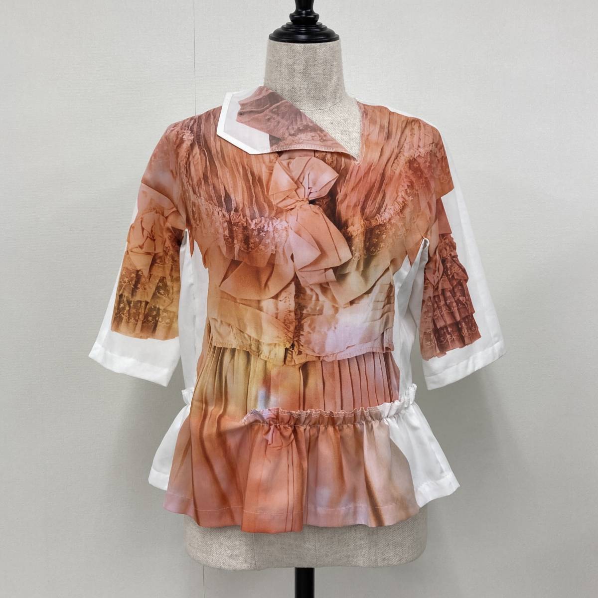 AD2017 コムコム COMME des GARCONS 転写 騙し絵 変形 カットソー フリル ホワイト 白 XSサイズ コムデギャルソン archive 3090453
