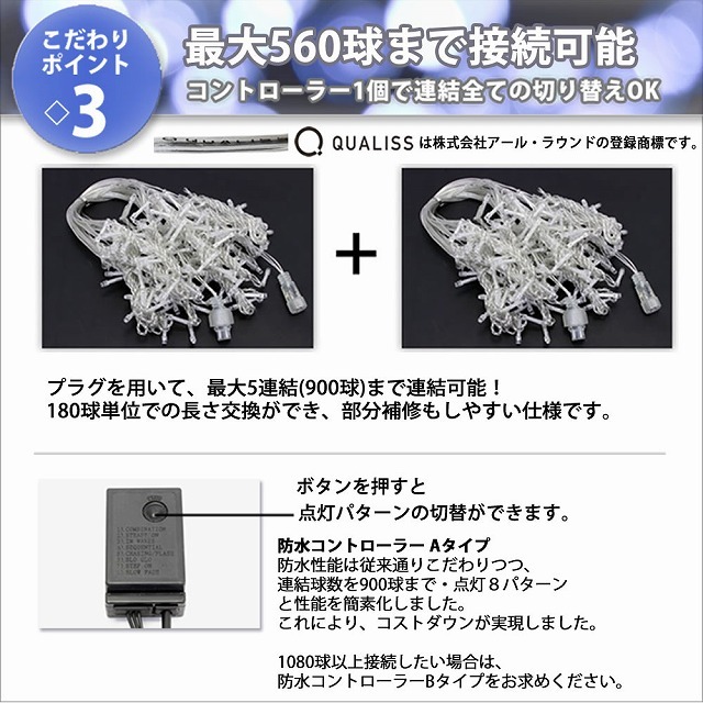 クリスマス 防滴 イルミネーション つらら ライト 電飾 LED ２ｍ １４０球 ２色 白 ・ ブルー ８種類点滅 Ａコントローラセット_画像6