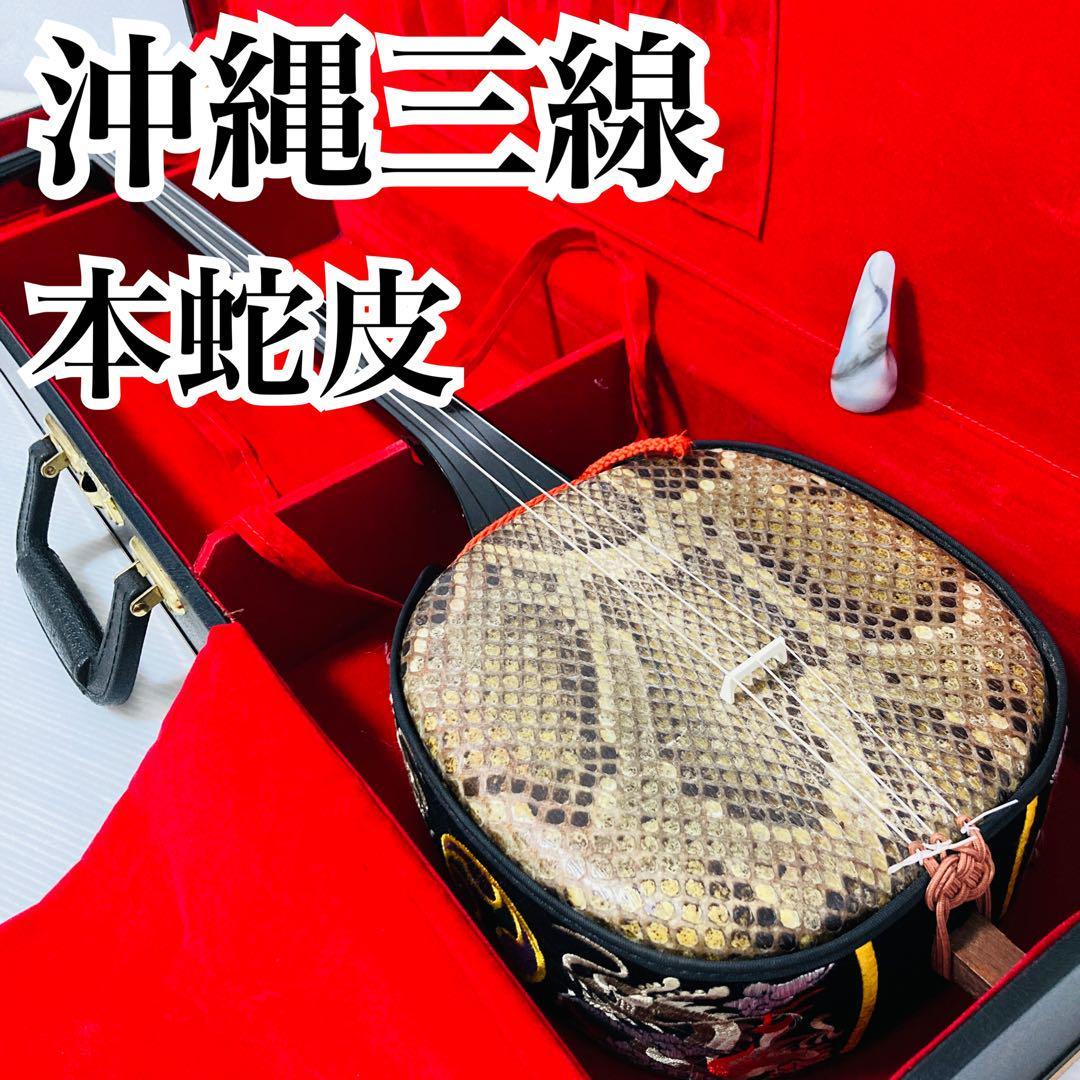 沖縄三線 伝統 本蛇皮 伝統楽器 弦楽器 本皮 和楽器 本張り 琉球 弦楽器 本革 ハードケース 爪 _画像1