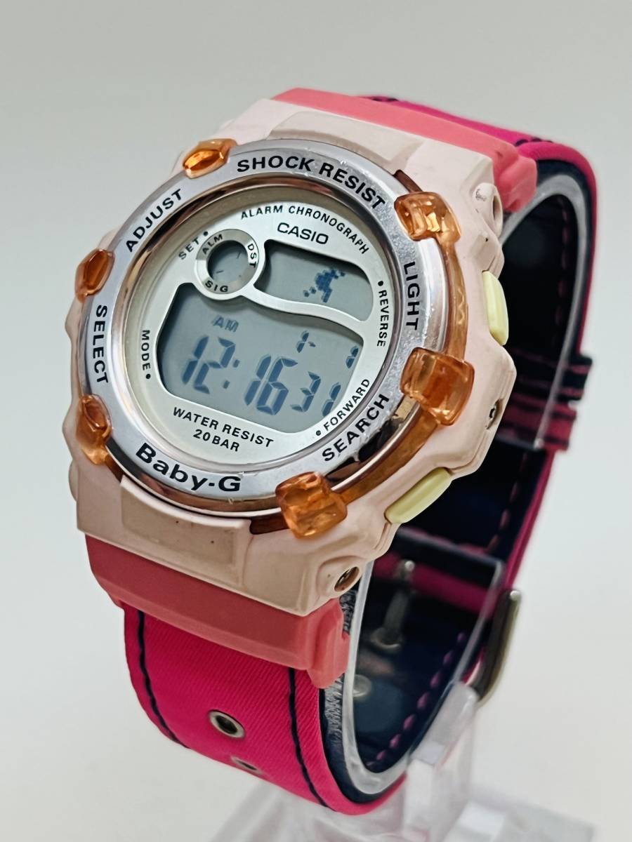 動作　CASIO カシオ BABY-G ベビージー BG-3003V 腕時計 クオーツ デジタル カレンダー 多機能 ナイロンベルト ピンク_画像4