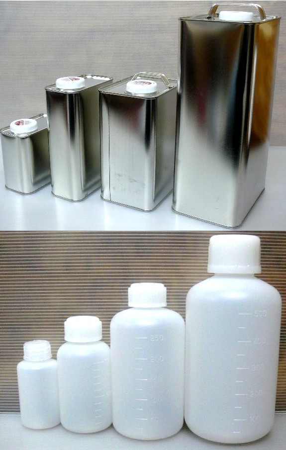 レタンPGハイブリッドエコ 調色塗料【マツダ／日産 35N スパークリングブラックMC 希釈済500g】関西ペイント PGHB 1液ベースコート／* MPV_このような容器を使い分けます。