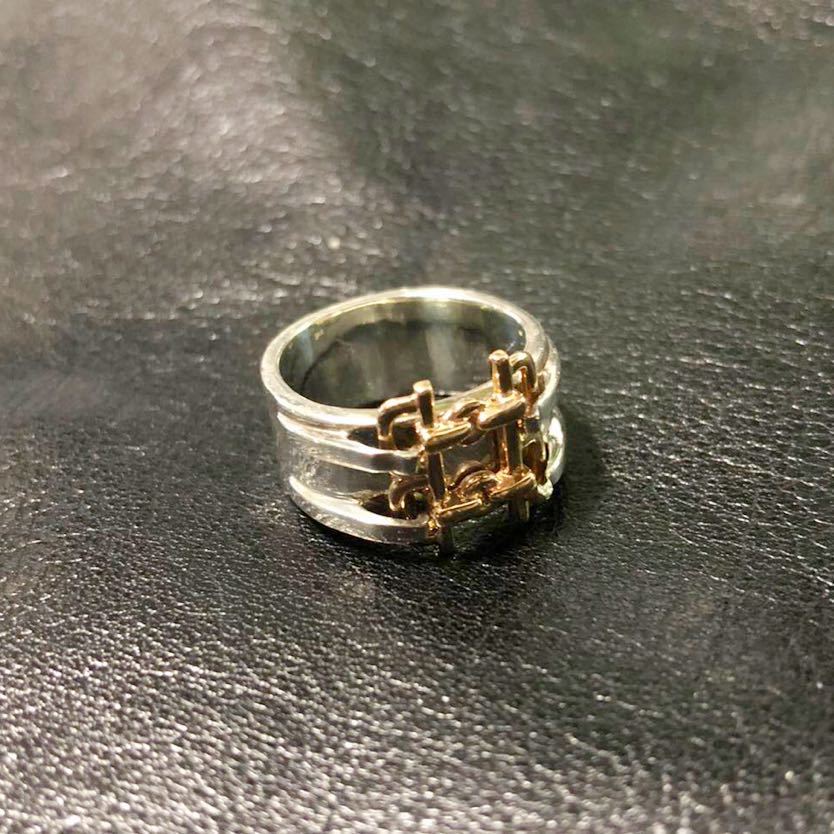 Vintage Silver Gold Horsebit Ring K10×925 15号 シルバーリング スターリングシルバー イエローゴールド ホースビット ワイドング 925