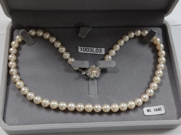 1003L03　本真珠　あこや　ネックレス　宝石鑑別書付　箱付　刻印　約38ｇ