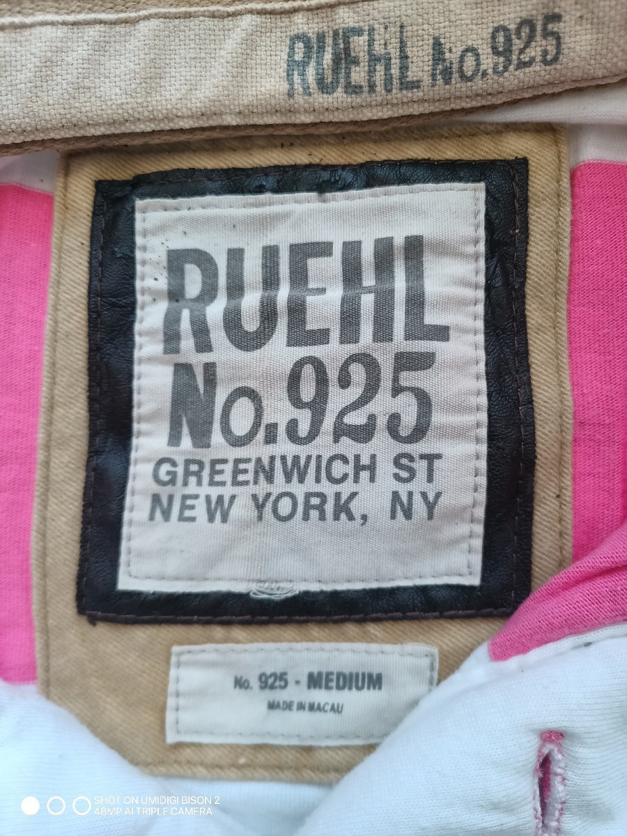 【USED】RUEHL NO.925 ピンクボーダー ポロシャツ_画像2