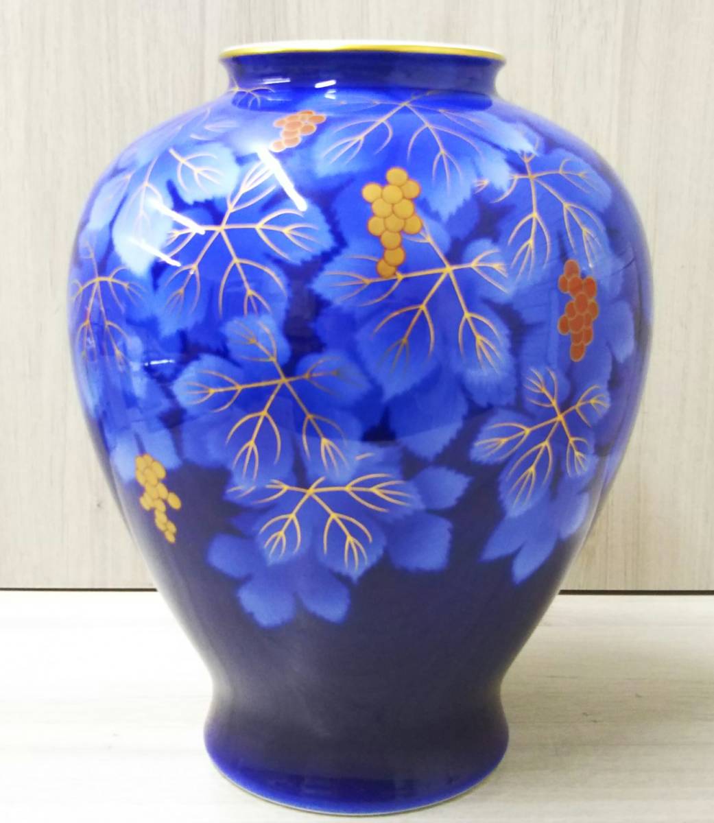 深川製磁 花瓶 有田焼 瑠璃葡萄 金彩 高さ27.5 口径10.5 最大幅 深川製磁 花瓶 有田焼 瑠璃葡萄 金彩 高さ27.5 口径10.5 最大幅