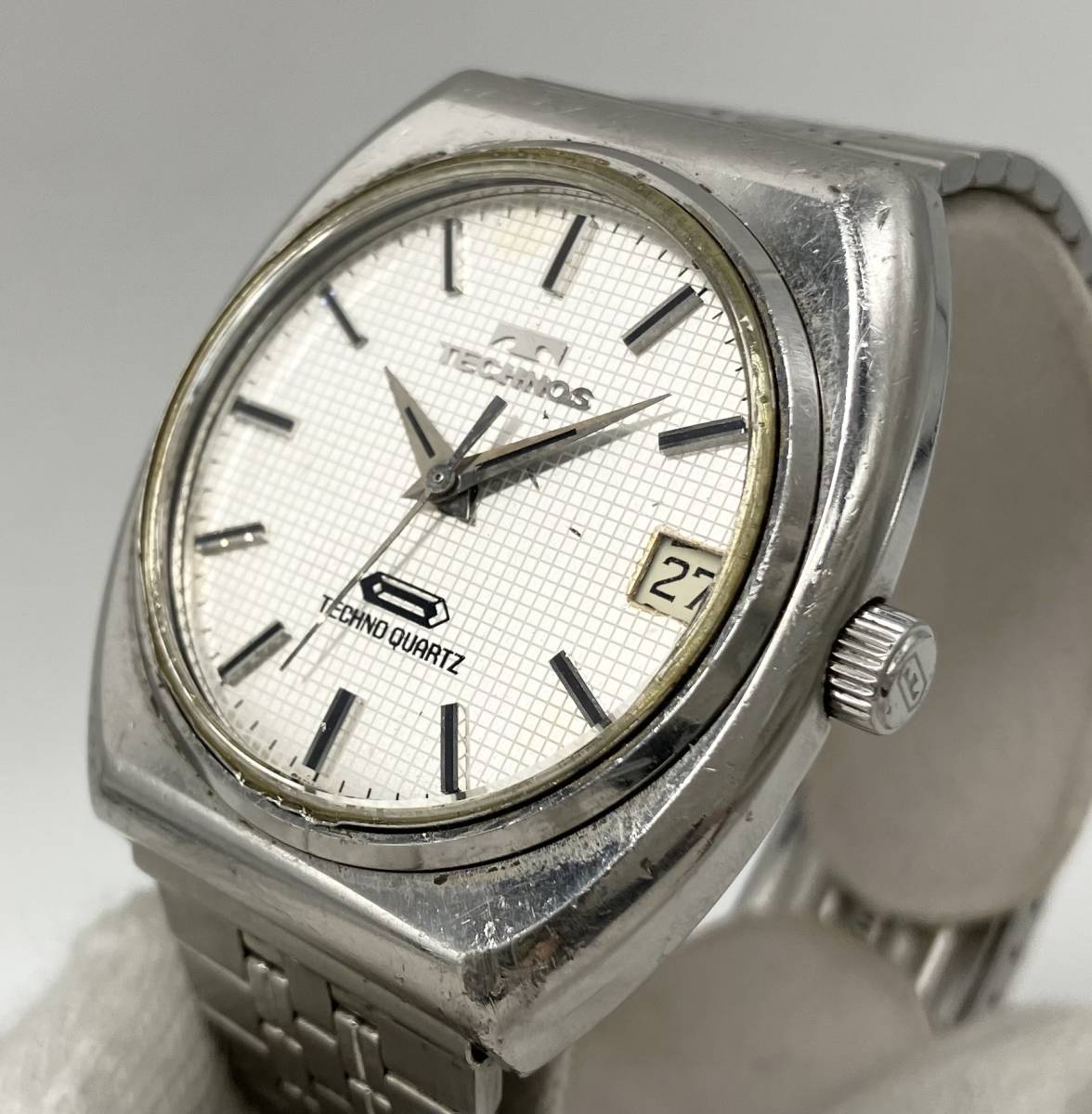 [ Junk ] TECHNOS Tecnos кварц мужские наручные часы electronic T5D1644 античный Vintage неподвижный 
