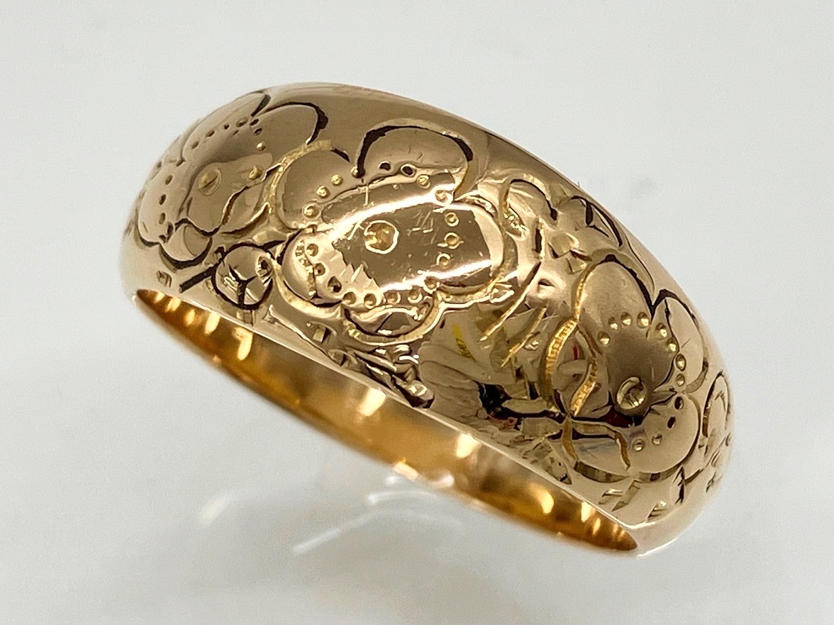 クリスマスツリー特価! K18/#13/7.2g/花柄/リング/造幣局刻印有り 店舗受取可 イエローゴールド