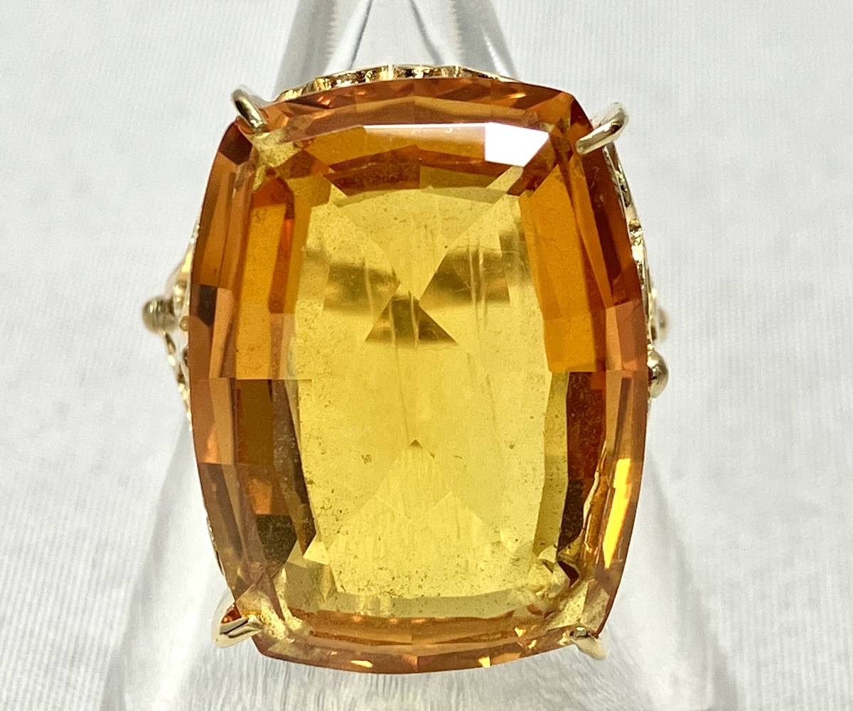 【税込】 8.5g 12号 リング K18 H2.0×W1.4cmカテドラルセッティング イエロー ストーンリング その他