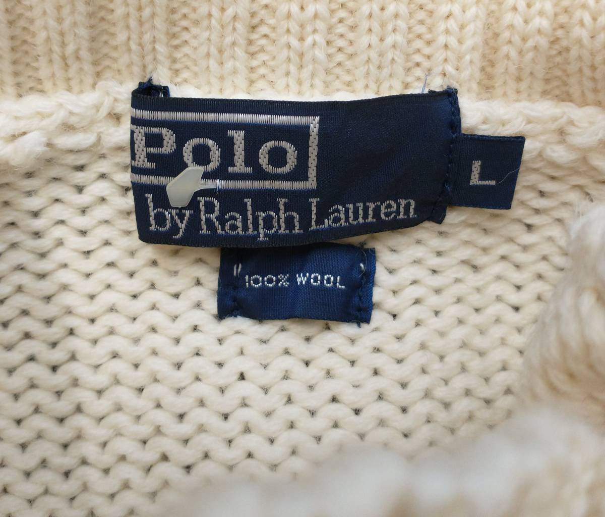 [90's] POLO RALPH LAUREN HIGH NECK KNIT SWEATER ラルフローレン ハイネック ウール セーター ニット L 白 オフホワイト 店舗受取可_画像3