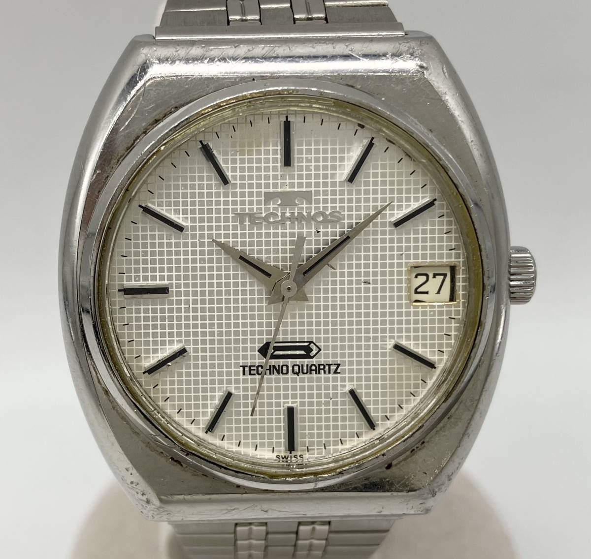 [ Junk ] TECHNOS Tecnos кварц мужские наручные часы electronic T5D1644 античный Vintage неподвижный 