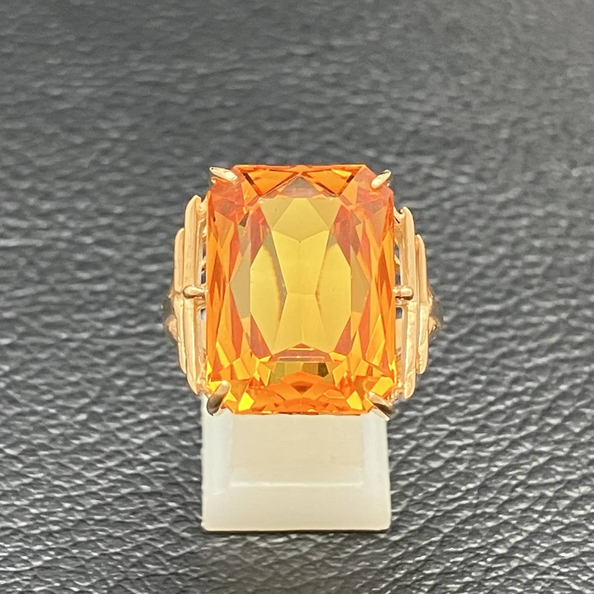 新品仕上済み オレンジ 石 デザイン リング K18 14号 6.8g 金 イエロー ゴールド 指輪 店舗受取可の画像2