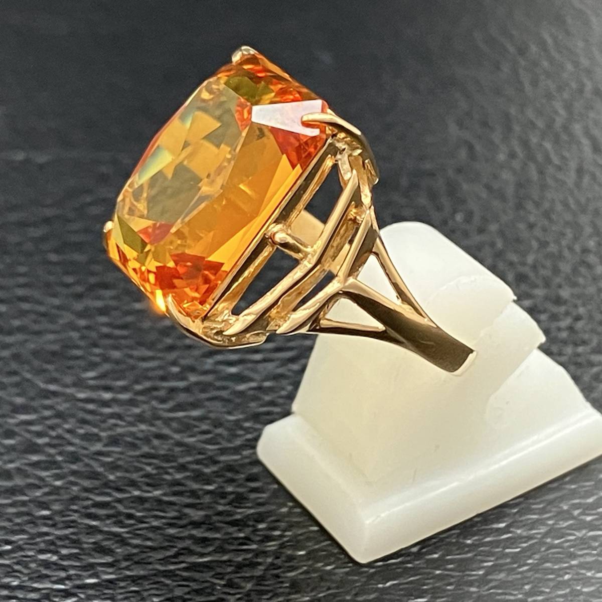 新品仕上済み オレンジ 石 デザイン リング K18 14号 6.8g 金 イエロー ゴールド 指輪 店舗受取可の画像3