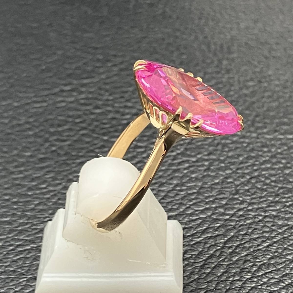 新品仕上済み ピンク 石 デザイン リング K18 15号 4.6g 金 イエロー ゴールド 指輪 店舗受取可の画像4