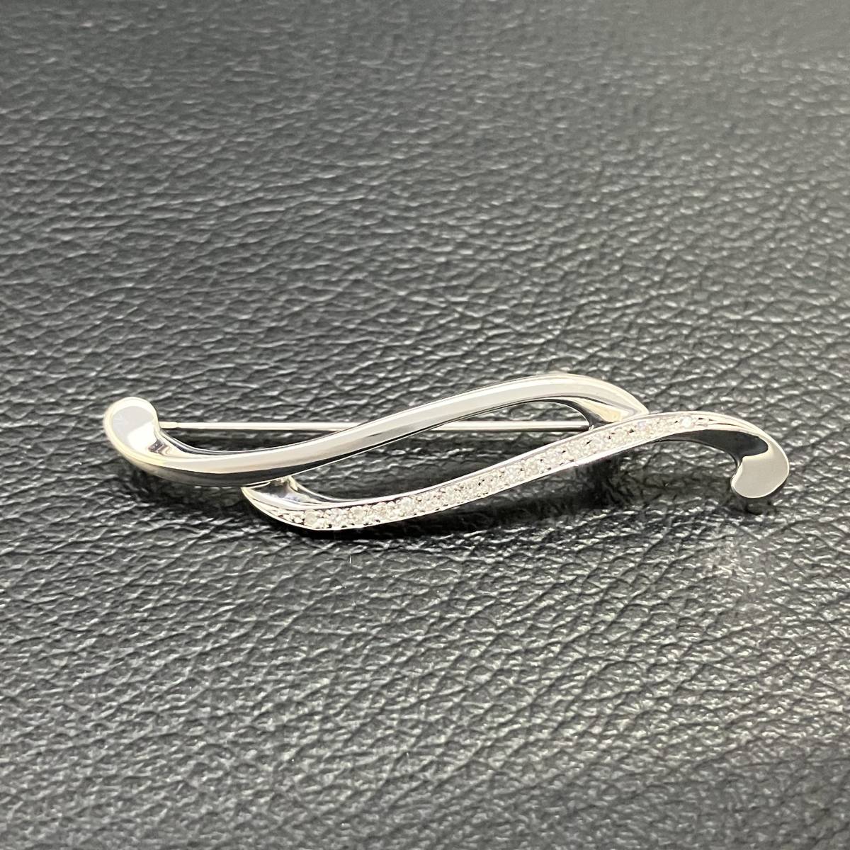 【感謝価格】 ダイヤ 0.17ct 店舗受取可 ゴールド ホワイト 金 5.9g WG K18 ブローチ デザイン ダイヤモンド