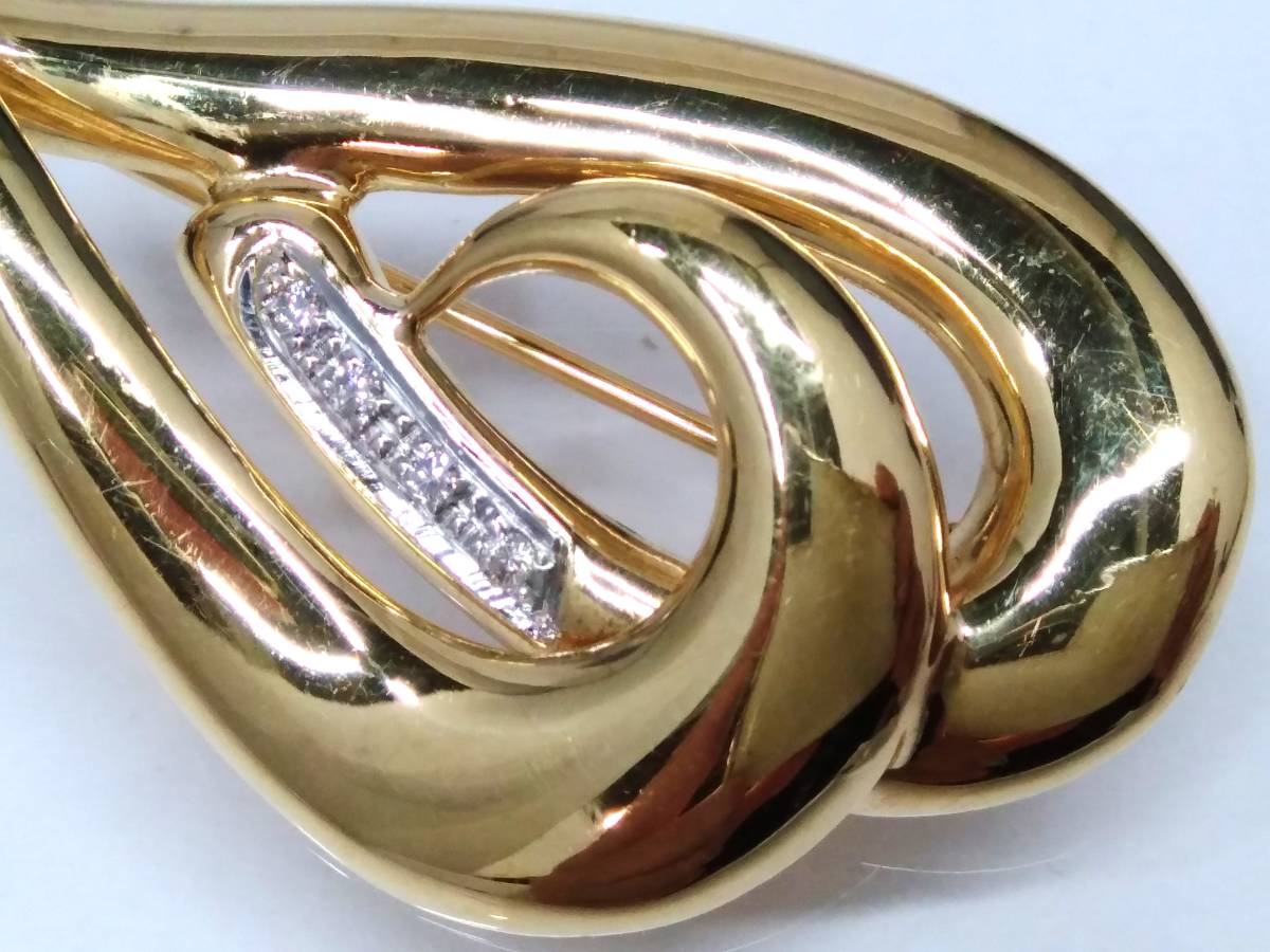 Pt900 K18 ダイヤモンド 0.04ct ブローチ 約5.9cm×2cm 7.7g