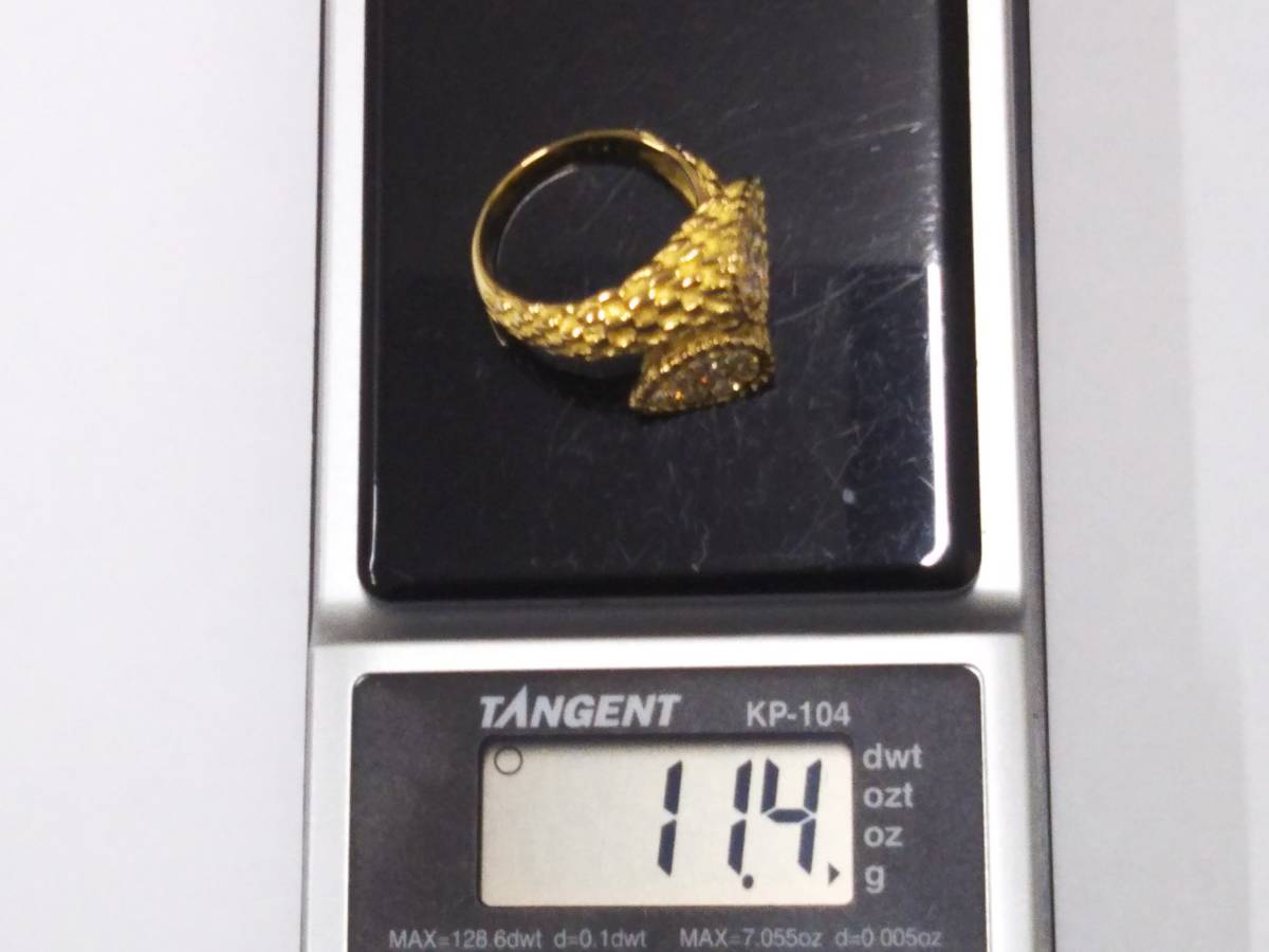 【クリーニング済】K18 ゴールド リング 総重量約11.4g ダイヤ0.50ct 約12号 デザインリング 指輪_画像9