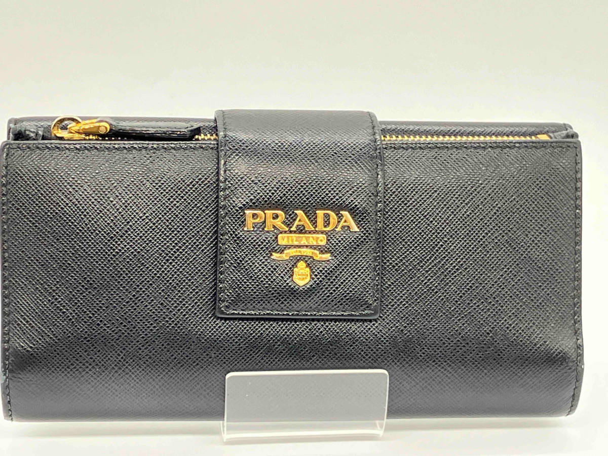 【即決】PRADA プラダ 長財布 ブラック系 ゴールド金具 レディース レディース メンズPrada prada