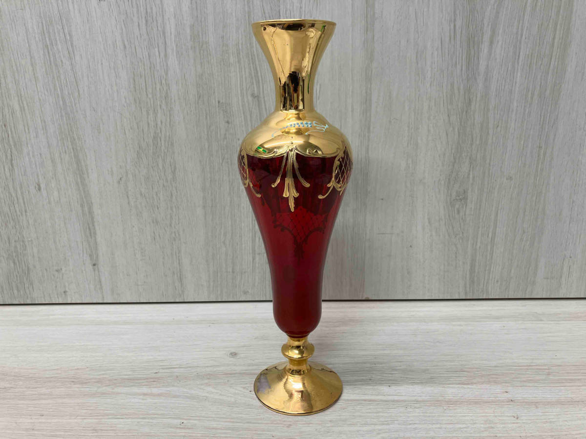 ムラノガラス 花びんヴェネチアングラス 高さ約28cm レッド ゴールド系 赤 金色の画像3