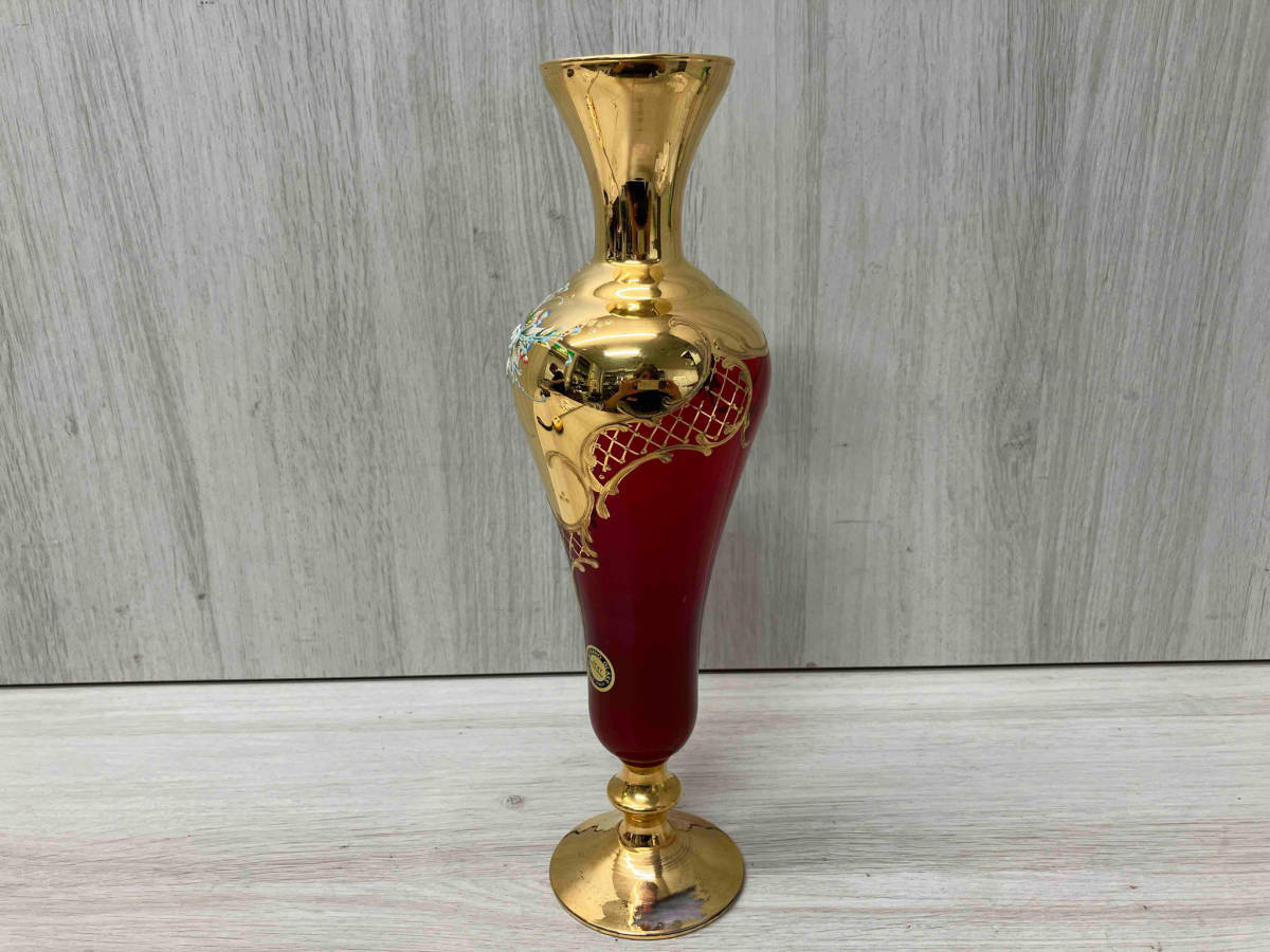 ムラノガラス 花びんヴェネチアングラス 高さ約28cm レッド ゴールド系 赤 金色の画像2