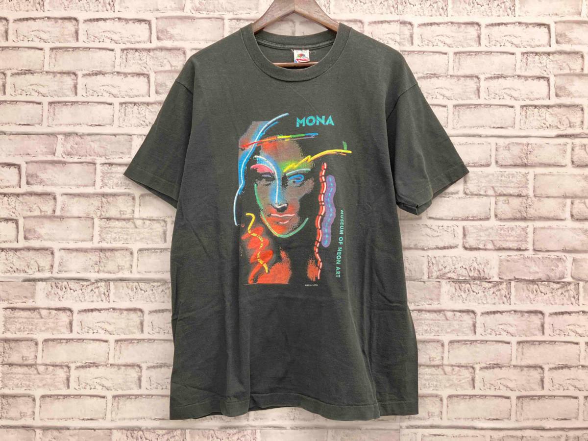 Fruit of The Loom フルーツ オブ ザ ルーム Neon Art Mona Lisa Tシャツ 半袖 80s USA製 XL ブラック系