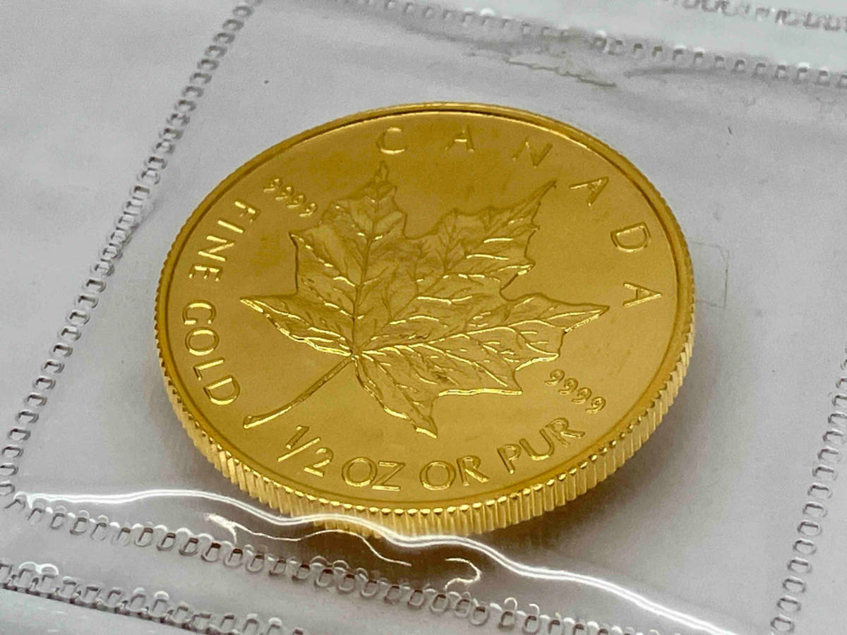 【K24】カナダ メイプルリーフ金貨 1／2oz 1991年 20ドル金貨 純金 コイン エリザベス2世 総重量15.5g ブリスターパック入り_画像1