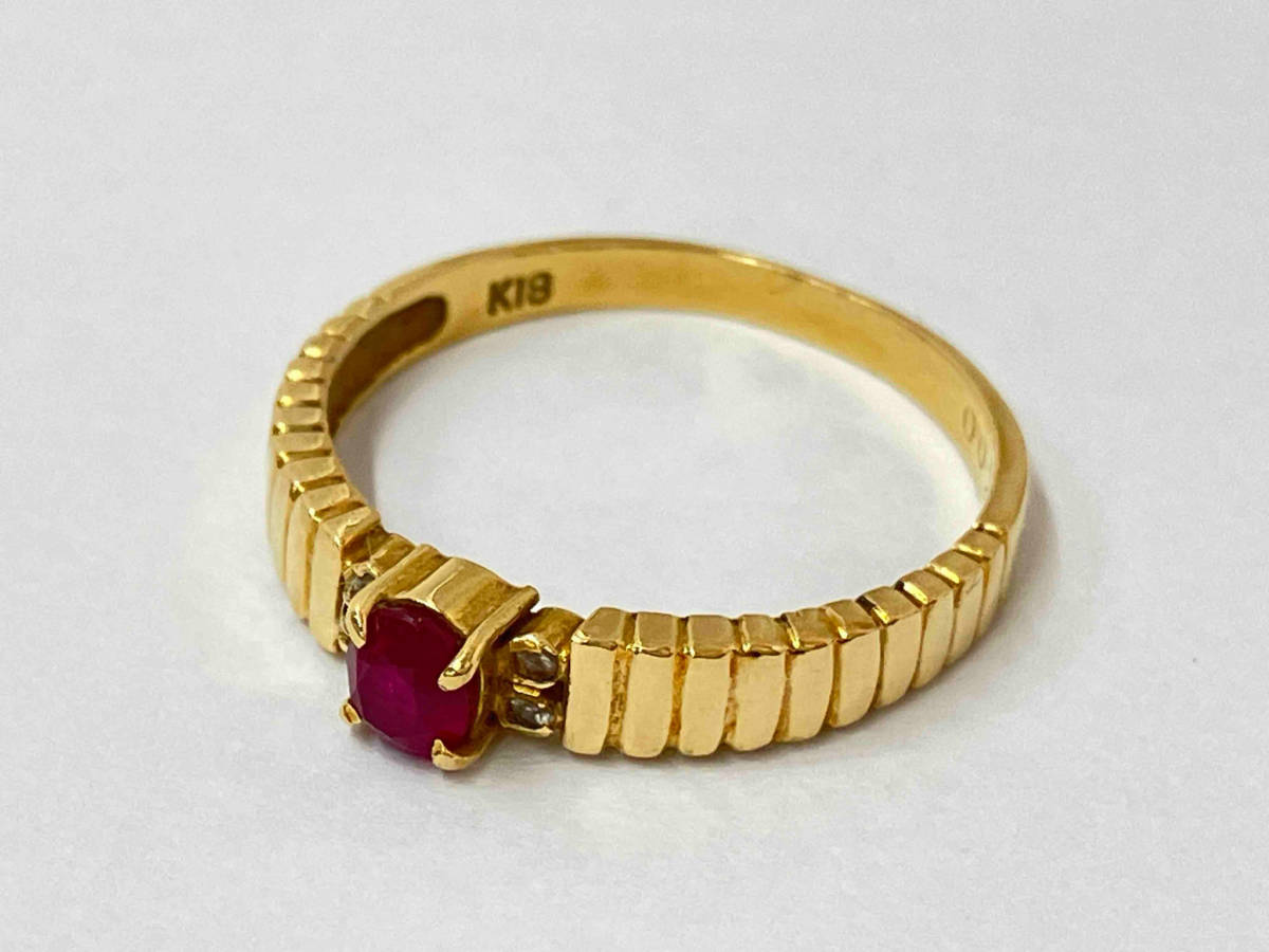K18 750 ゴールド カラーストーン0.02ct リング 指輪 2.1g #12.5の画像1