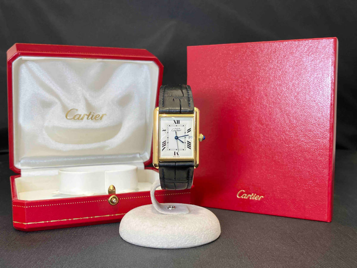 【即決】Cartier タンクマスト LM W1013754 クォーツ シルバー 925 ゴールド ブラックベルト 箱説