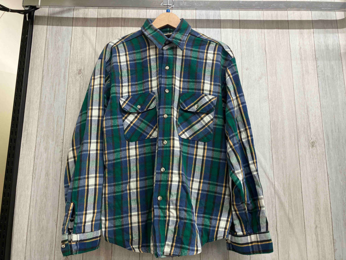 90s FIVE BROTHER ファイブブラザー ネルシャツ ヘビネルシャツ USA製 ブルー×グリーン Lサイズ_画像1