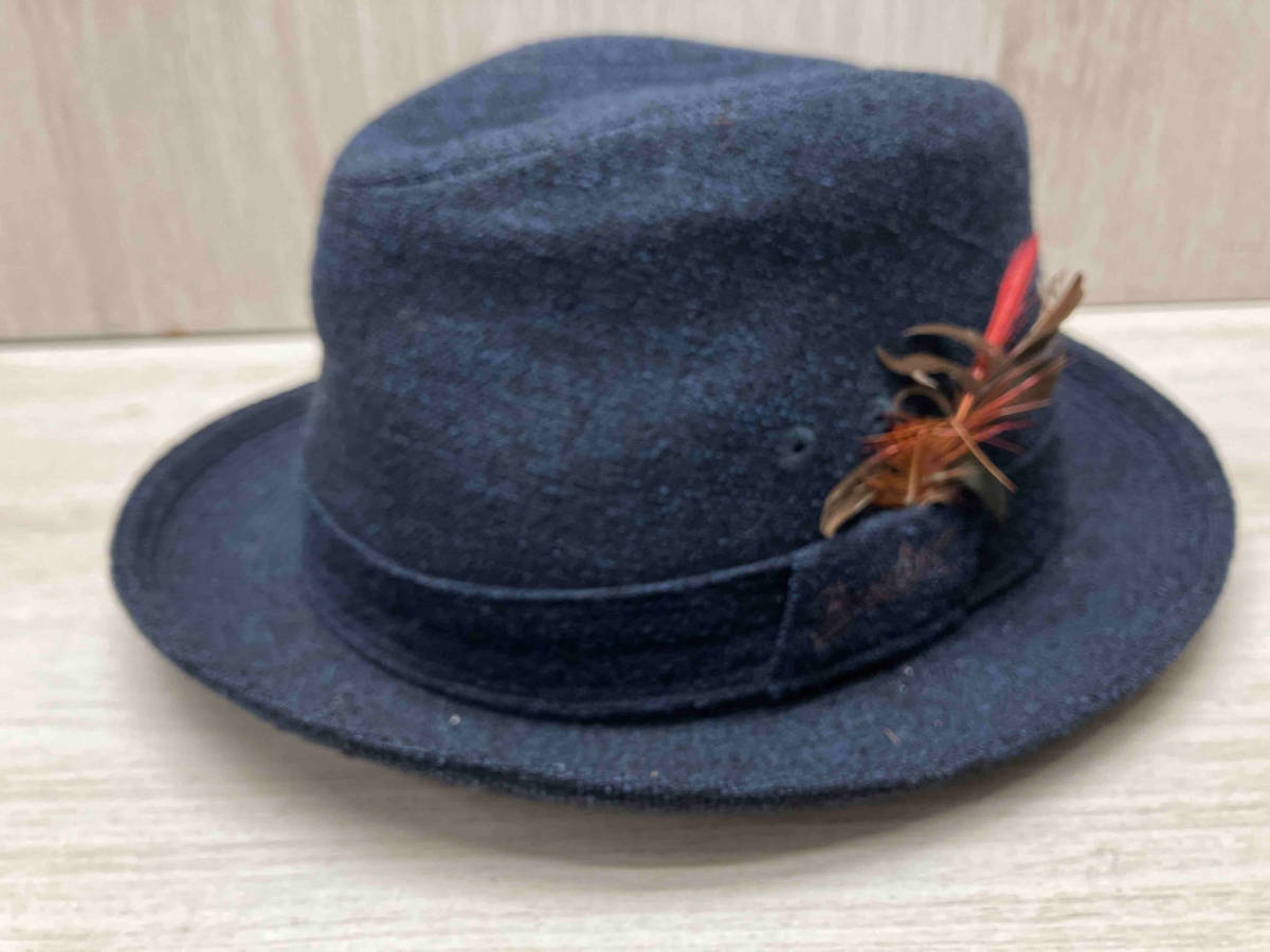 Borsalino/ボルサリーノ ハット 中折れ帽 ワイドブリム型 ネイビー 59cm 日本製 ソフト帽　メンズ