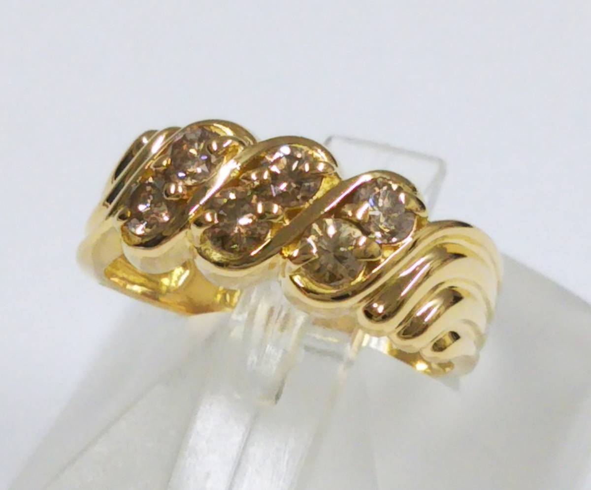 【クリーニング済】K18 ゴールド リング 総重量約3.2g 約7号 ダイヤ0.50ct デザインリング 指輪