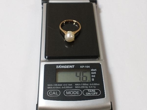 K18 ゴールド サイズ約16号 総重量約4.6g 白珠 リング 指輪の画像8