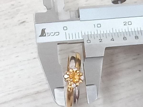 Pt900　K18　プラチナ　18金　リング　指輪　ダイヤモンド0.03ct　約11.5号　約2.5g　レディースアクセサリー イエローゴールド オレンジ石_画像7