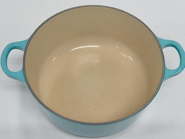 ル・クルーゼ LE CREUSET カリビックブルーツマミブラックー ココットロンド 20cm_画像6