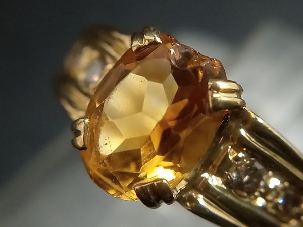 【石欠け有り】K18 イエローゴールド 約11号 ダイヤモンド0.12ct 約3.0g リングの画像2
