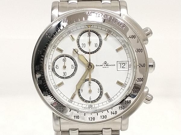 BAUME&MERCIER Baum merusieMV04F023 chronograph self-winding watch SS stainless steel white face silver wristwatch store receipt possible 