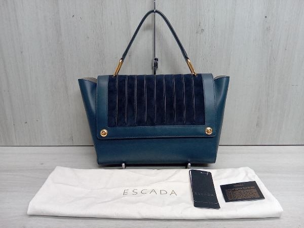 【美品】ESCADA エスカーダ トートバッグ 1885-028235 ネイビー 紺 横幅約31cm 保存袋付き 牛革