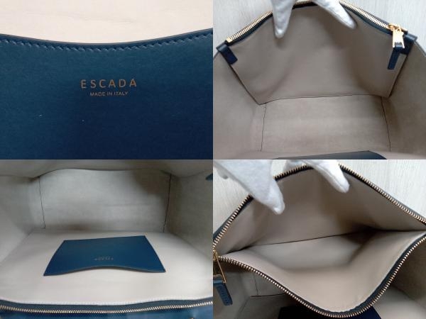 【美品】ESCADA エスカーダ トートバッグ 1885-028235 ネイビー 紺 横幅約31cm 保存袋付き 牛革_画像7