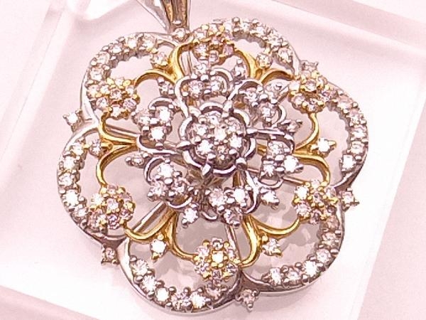 国内最安値! お値下げしました K18WG/ダイヤ2.05ct/トップorブローチ/12.7g/真ん中のお花がくるくる回ります ホワイトゴールド