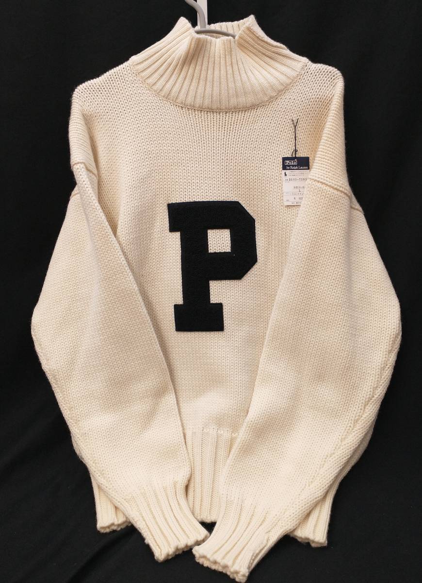 [90's] POLO RALPH LAUREN HIGH NECK KNIT SWEATER ラルフローレン ハイネック ウール セーター ニット L 白 オフホワイト 店舗受取可_画像1