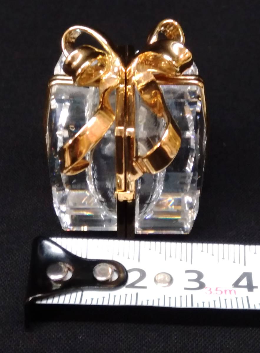 ジャンク スワロフスキー 置き時計 クリスタルガラス ミラー 鏡 プレゼント リボン ゴールド アンティーク インテリア小物 動作不良品の画像5