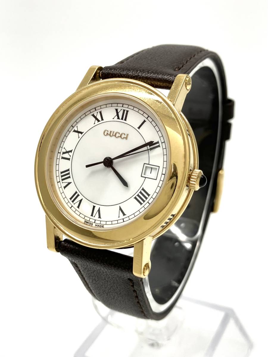 GUCCI グッチ 7200M クォーツ 腕時計 ベルト非純正 レディース 白文字盤 ホワイト ラウンド デイト ローマン