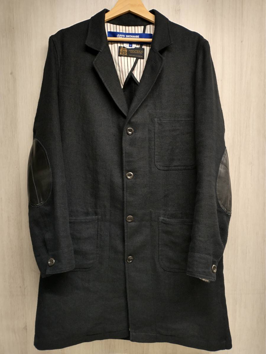 COMME des GARCONS MAN JUNYA WATANABE WF-C401 コムデギャルソン ジュンヤワタナベ ウール麻ツイル縮絨 牛革 MANTECO コート ブラック_画像1